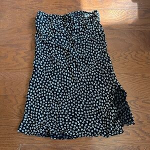 Madewell Black Midi Skirt with White Floral Print